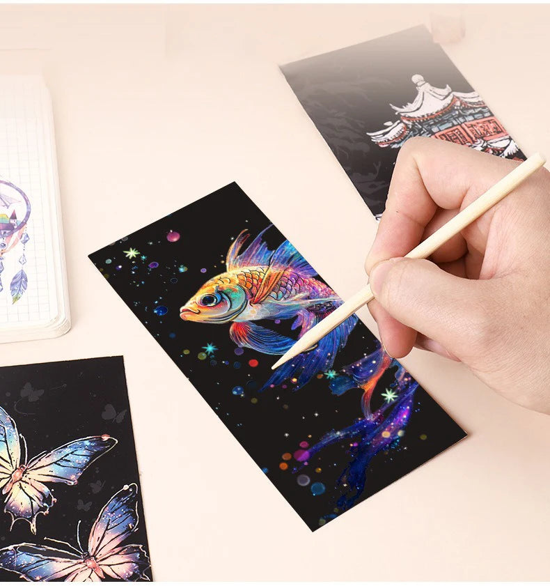 12 Pcs/Set DIY Scratch Painting Animal Bookmarks Colorful Portable Creative Doodle Art Toy Handmade Night Scene Art