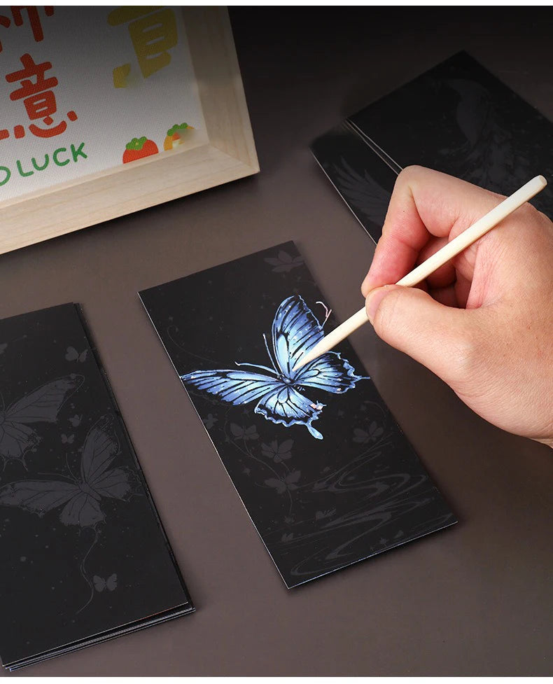 12 Pcs/Set DIY Scratch Painting Animal Bookmarks Colorful Portable Creative Doodle Art Toy Handmade Night Scene Art