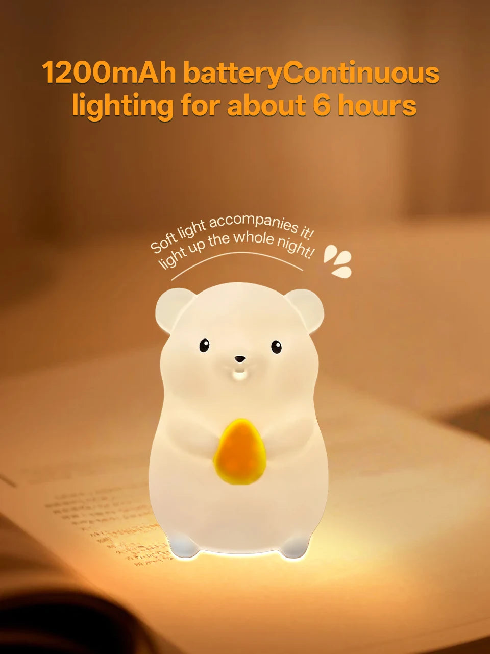 Touch Sensor RGB LED Night Light Cute Pear Duck Hamster Silicone Lamp for Kids USB Rechargeable Bedroom Bedside Lighting