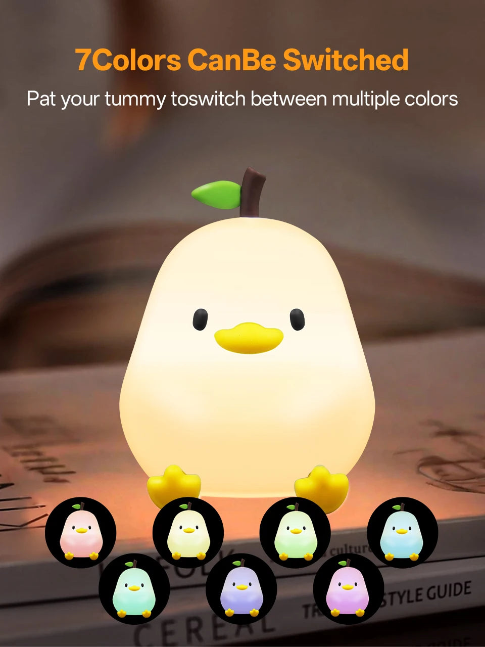 Touch Sensor RGB LED Night Light Cute Pear Duck Hamster Silicone Lamp for Kids USB Rechargeable Bedroom Bedside Lighting