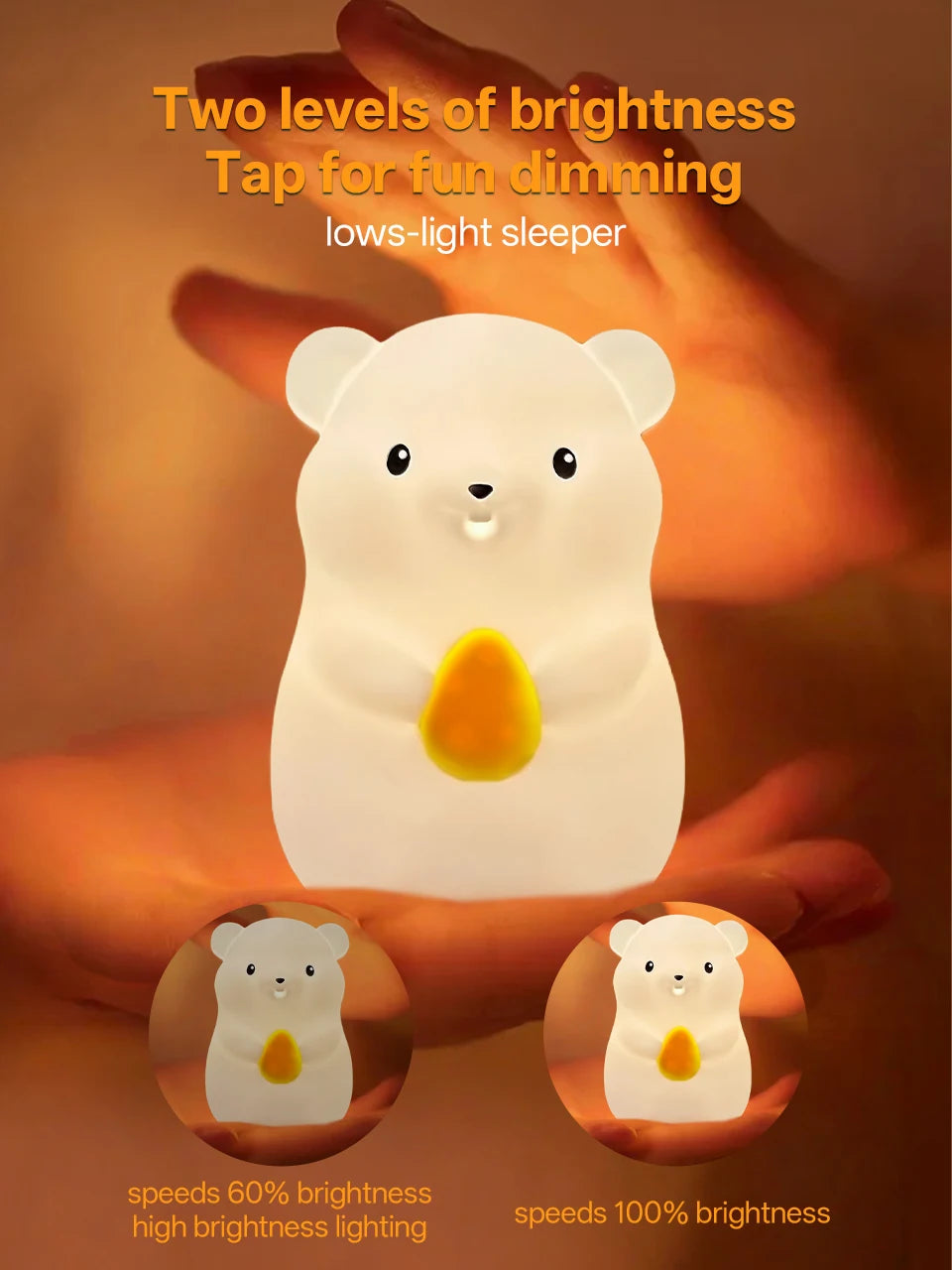 Touch Sensor RGB LED Night Light Cute Pear Duck Hamster Silicone Lamp for Kids USB Rechargeable Bedroom Bedside Lighting