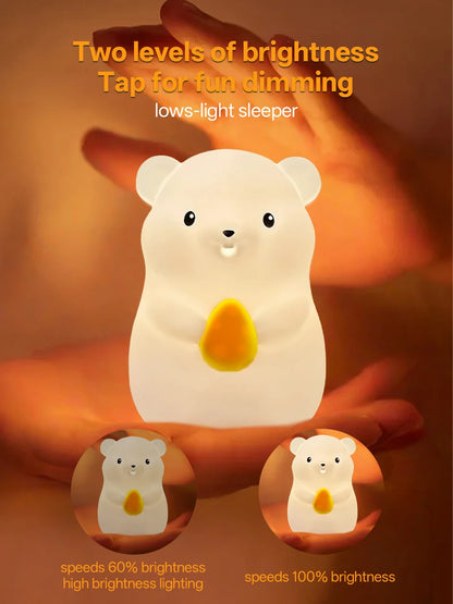 Touch Sensor RGB LED Night Light Cute Pear Duck Hamster Silicone Lamp for Kids USB Rechargeable Bedroom Bedside Lighting