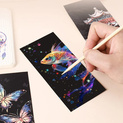 12 Pcs/Set DIY Scratch Painting Animal Bookmarks Colorful Portable Creative Doodle Art Toy Handmade Night Scene Art