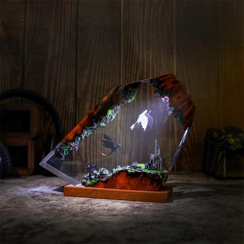 Resin Dragon Lamp Black And White Night Light For Bedroom Bedside Table Decor Cozy Gothic Christmas Gift For Couples And Teens