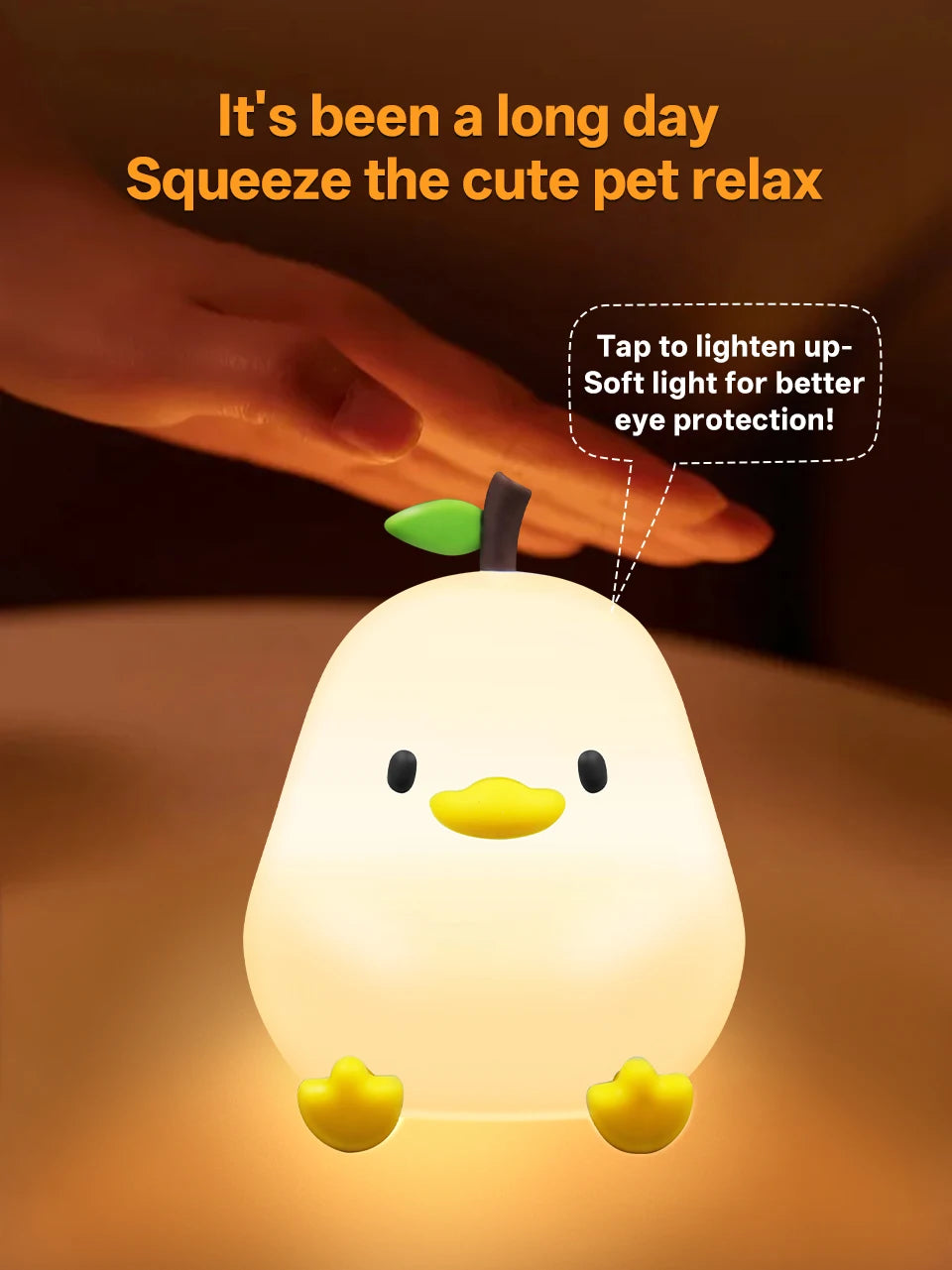 Touch Sensor RGB LED Night Light Cute Pear Duck Hamster Silicone Lamp for Kids USB Rechargeable Bedroom Bedside Lighting