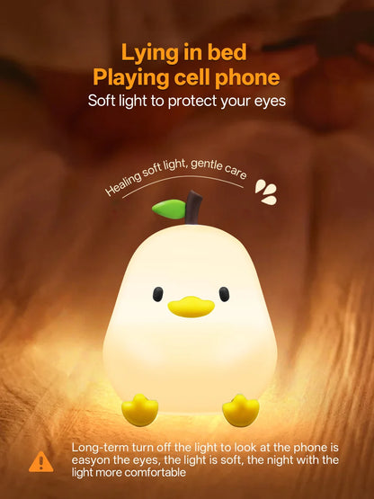 Touch Sensor RGB LED Night Light Cute Pear Duck Hamster Silicone Lamp for Kids USB Rechargeable Bedroom Bedside Lighting