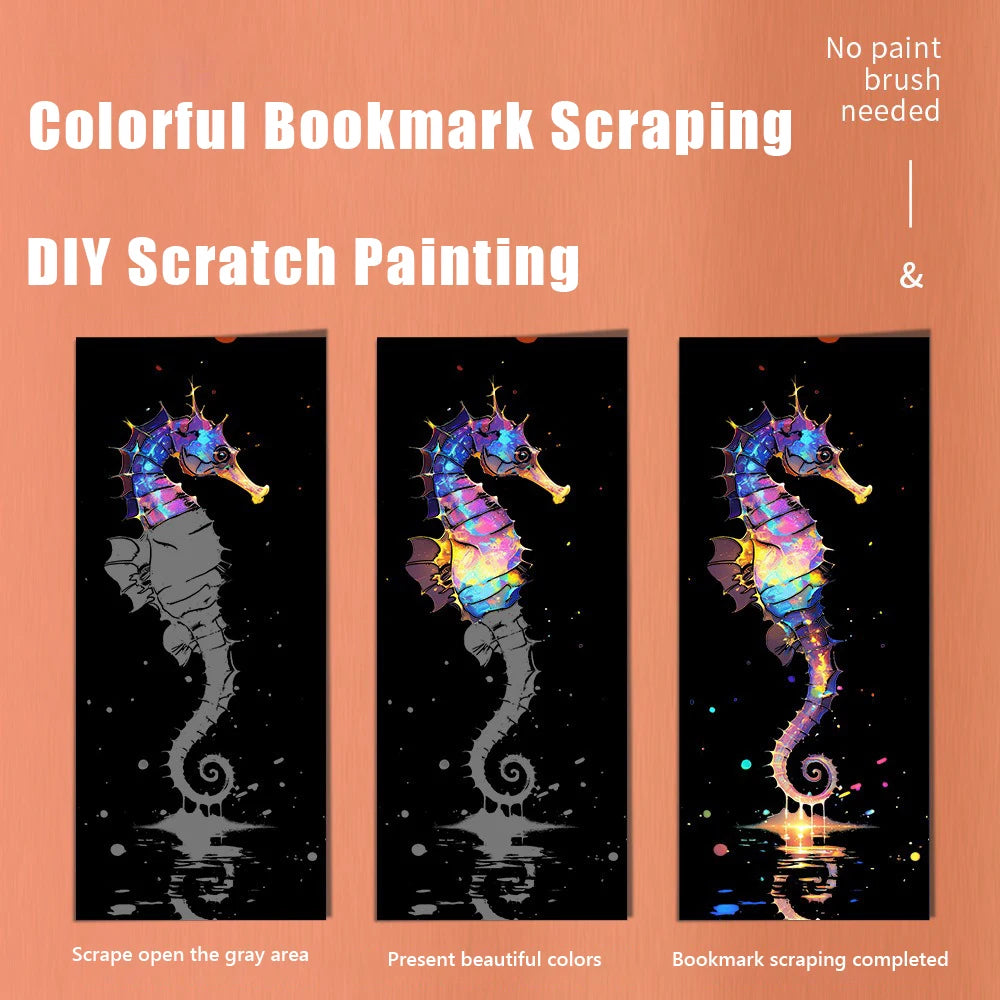 12 Pcs/Set DIY Scratch Painting Animal Bookmarks Colorful Portable Creative Doodle Art Toy Handmade Night Scene Art