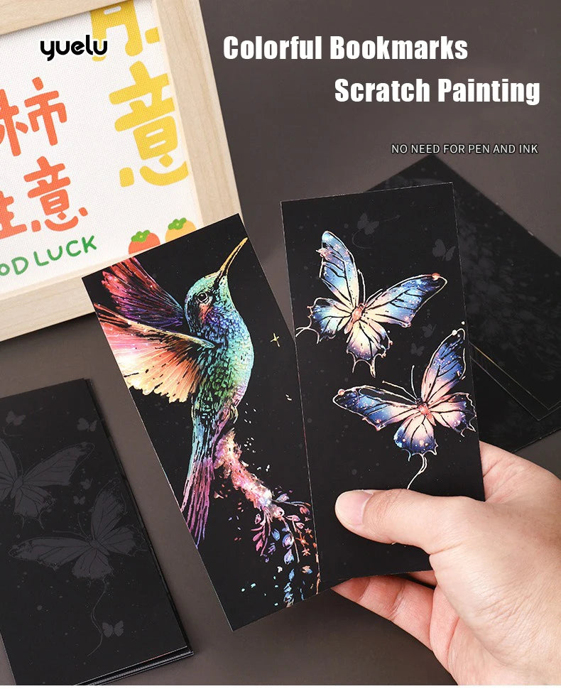 12 Pcs/Set DIY Scratch Painting Animal Bookmarks Colorful Portable Creative Doodle Art Toy Handmade Night Scene Art