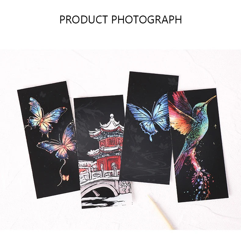 12 Pcs/Set DIY Scratch Painting Animal Bookmarks Colorful Portable Creative Doodle Art Toy Handmade Night Scene Art