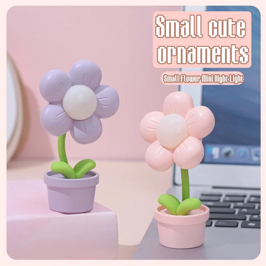 Mini LED Flower Night Light Cute Small Table Lamp Desktop Ornament Bedside Bedroom Ambient Lights Children Toy Kids Holiday Gift