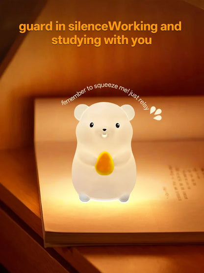 Touch Sensor RGB LED Night Light Cute Pear Duck Hamster Silicone Lamp for Kids USB Rechargeable Bedroom Bedside Lighting