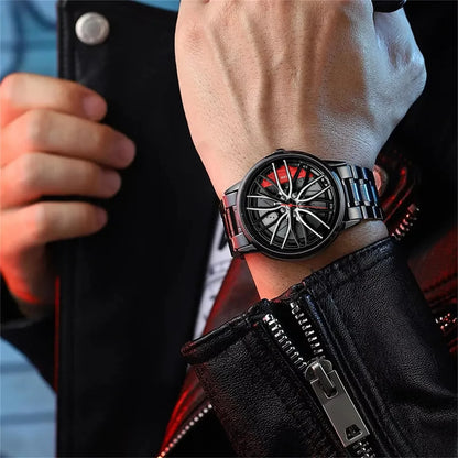 Car Watches For Men,Waterproof Stainless Steel Quartz Wrist Watch Sports Men’s Watches With Car Wheel Rim Hub Design