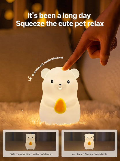 Touch Sensor RGB LED Night Light Cute Pear Duck Hamster Silicone Lamp for Kids USB Rechargeable Bedroom Bedside Lighting