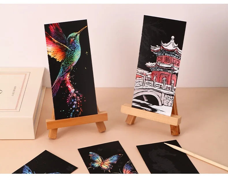 12 Pcs/Set DIY Scratch Painting Animal Bookmarks Colorful Portable Creative Doodle Art Toy Handmade Night Scene Art