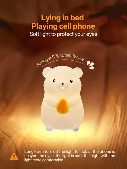 Touch Sensor RGB LED Night Light Cute Pear Duck Hamster Silicone Lamp for Kids USB Rechargeable Bedroom Bedside Lighting