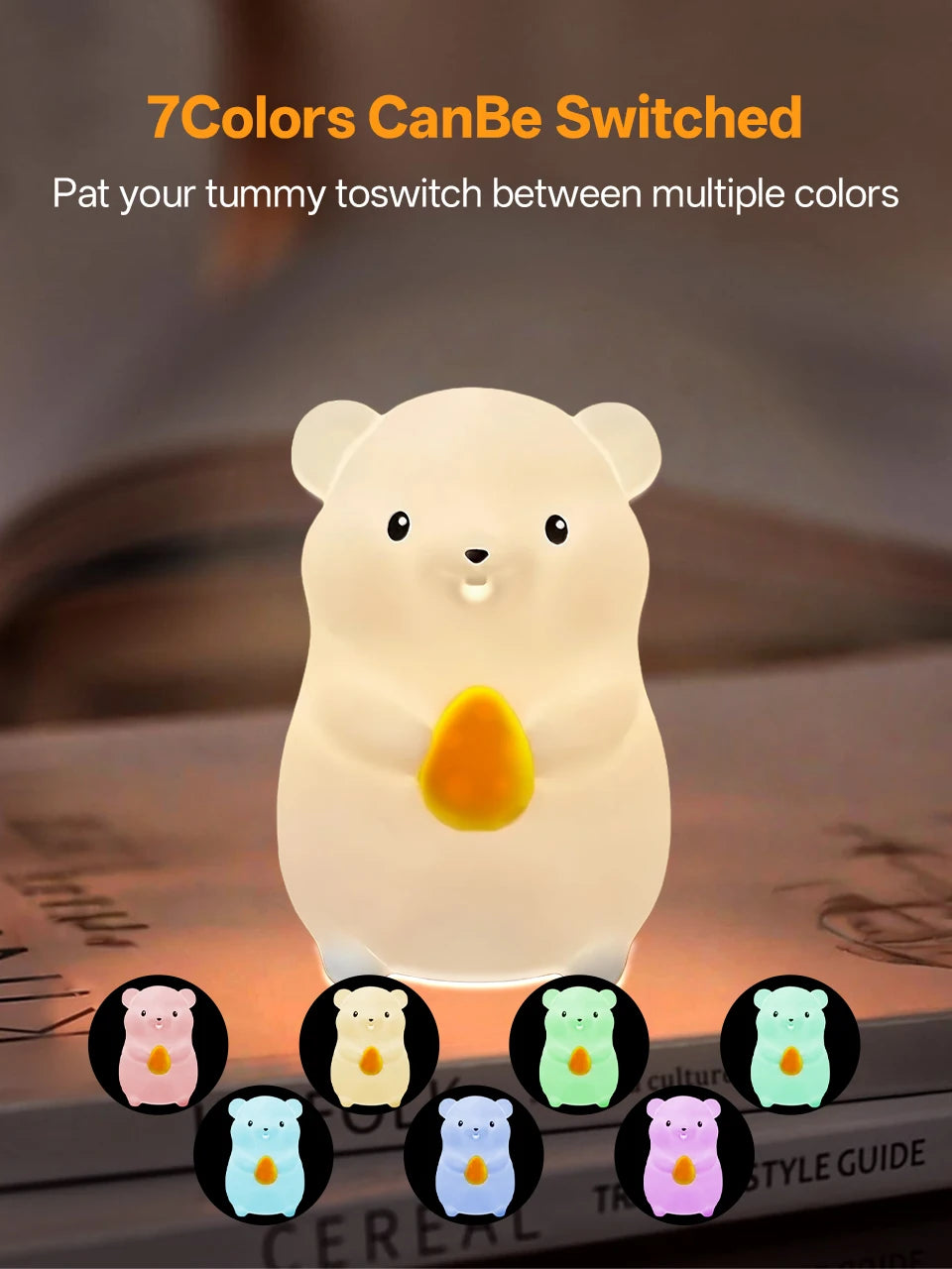 Touch Sensor RGB LED Night Light Cute Pear Duck Hamster Silicone Lamp for Kids USB Rechargeable Bedroom Bedside Lighting