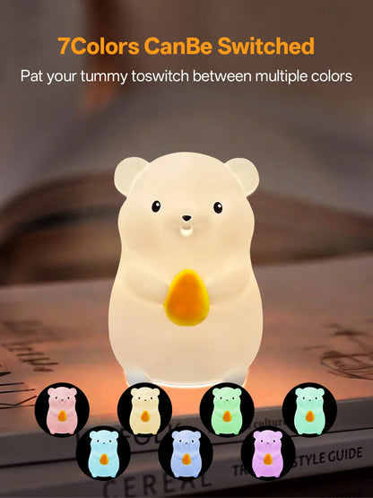 Touch Sensor RGB LED Night Light Cute Pear Duck Hamster Silicone Lamp for Kids USB Rechargeable Bedroom Bedside Lighting