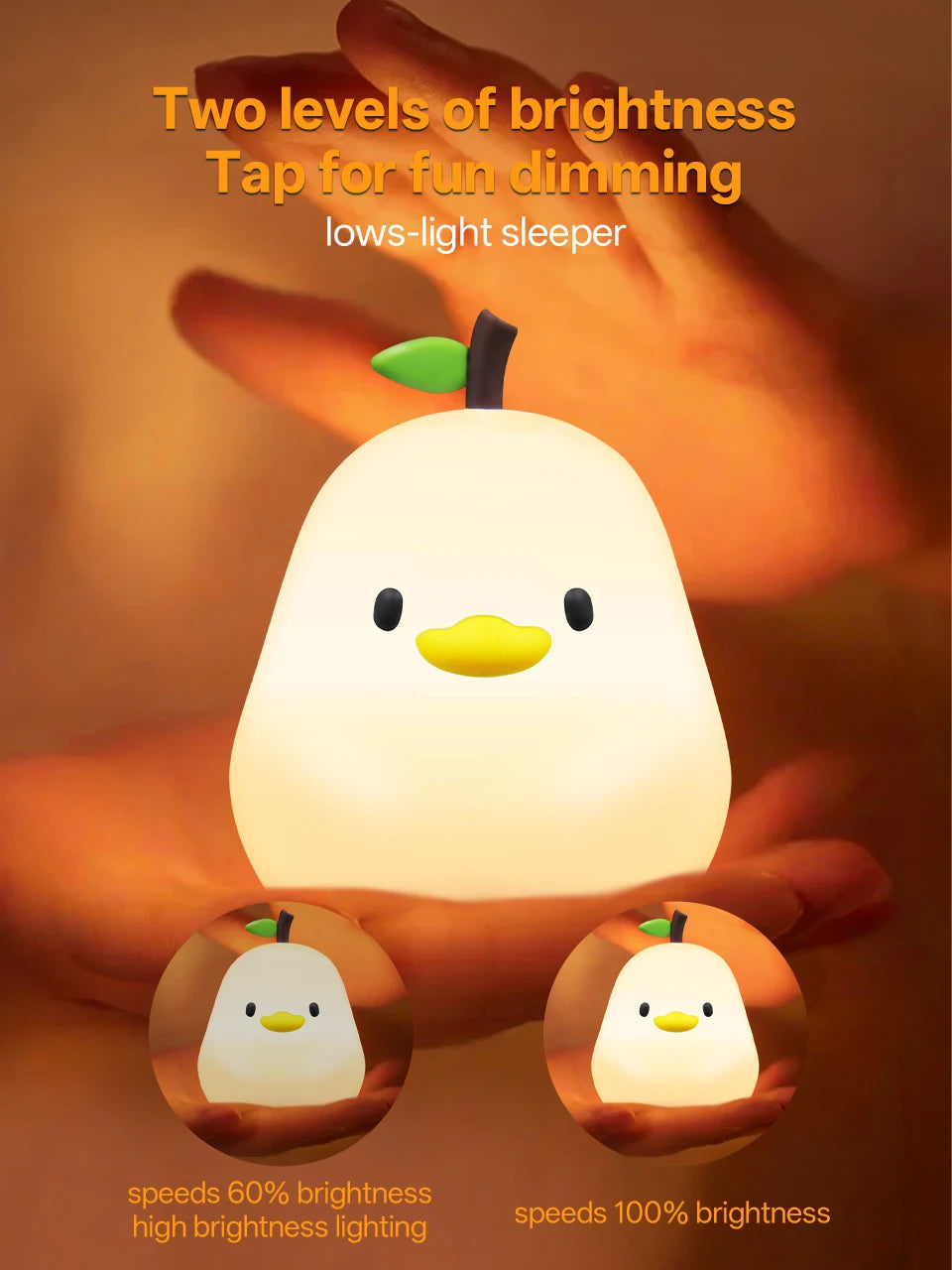 Touch Sensor RGB LED Night Light Cute Pear Duck Hamster Silicone Lamp for Kids USB Rechargeable Bedroom Bedside Lighting