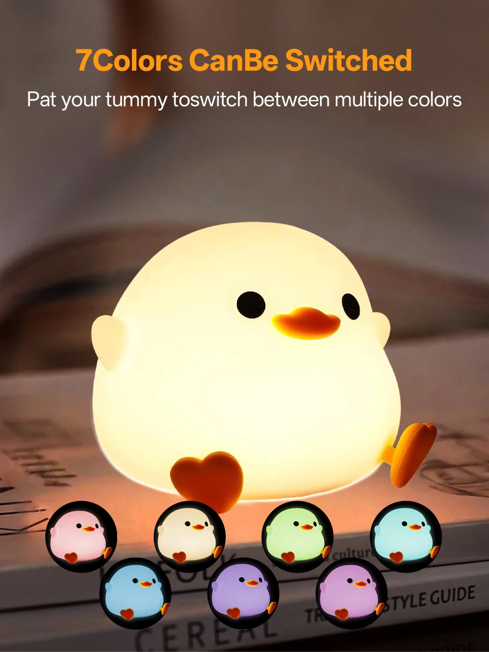 Touch Sensor RGB LED Night Light Cute Pear Duck Hamster Silicone Lamp for Kids USB Rechargeable Bedroom Bedside Lighting