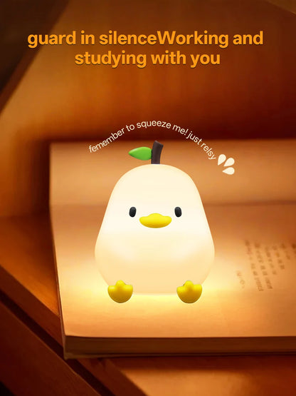 Touch Sensor RGB LED Night Light Cute Pear Duck Hamster Silicone Lamp for Kids USB Rechargeable Bedroom Bedside Lighting