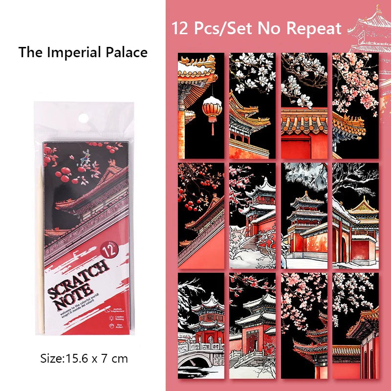 12 Pcs/Set DIY Scratch Painting Animal Bookmarks Colorful Portable Creative Doodle Art Toy Handmade Night Scene Art